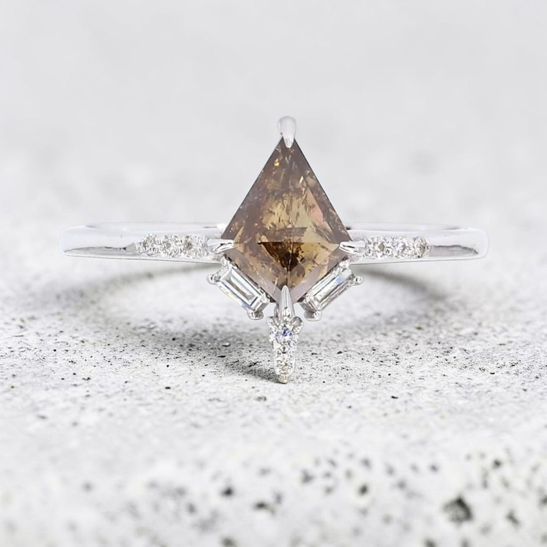Salt and Pepper Diamond Ring, 14K Gold Engagement Ring, Natural Kite Brown Diamond Wedding Ring, Gift for Her