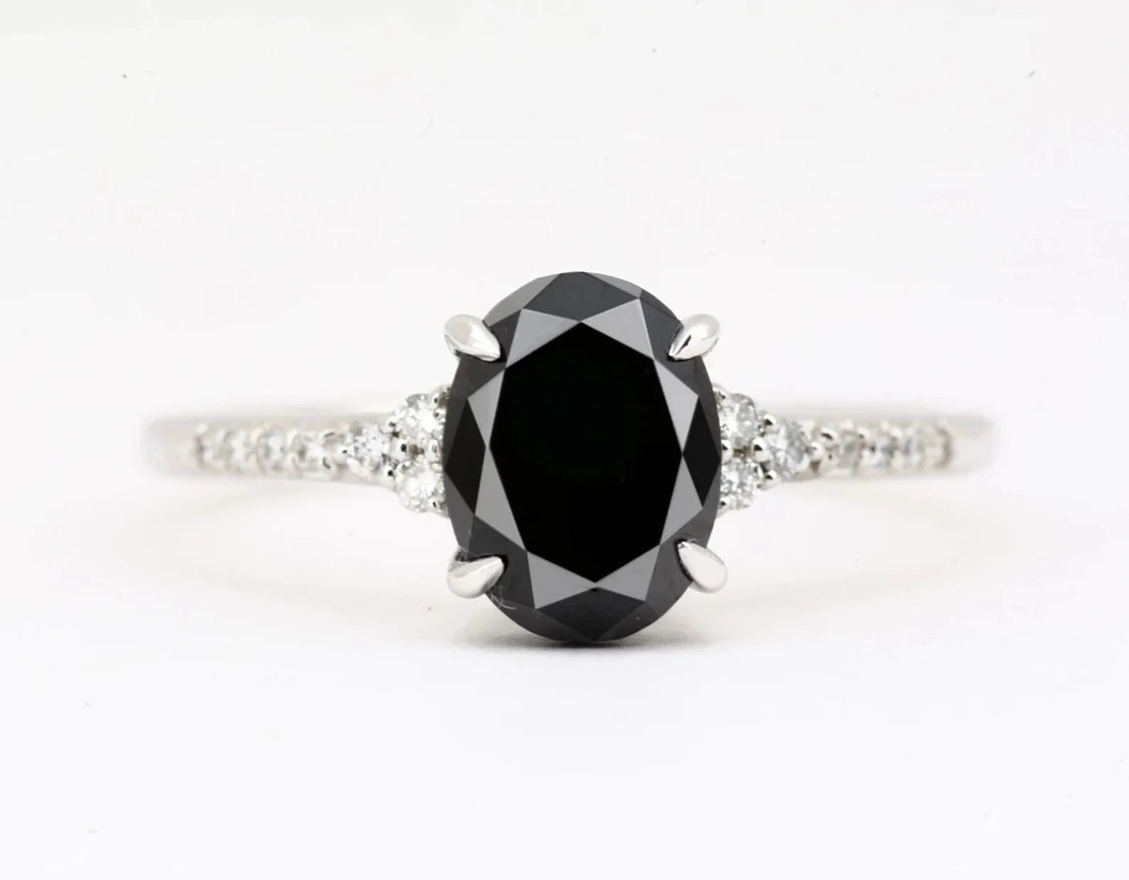 Black Diamond Ring, 14K Gold Engagement Ring, Natural Oval Diamond Ring, Gift for Her