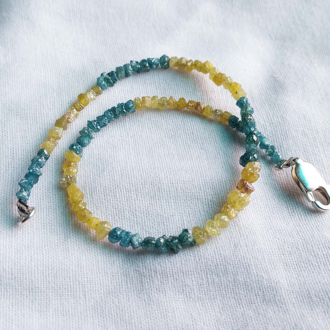 8.00 Ct Natural Blue & Yellow Color Loose Raw Uncut Diamond Beads 6.50" Bracelet wt 925 Silver Clasp