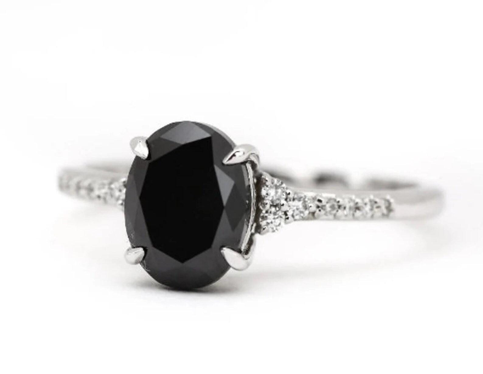 Black Diamond Ring, 14K Gold Engagement Ring, Natural Oval Diamond Ring, Gift for Her