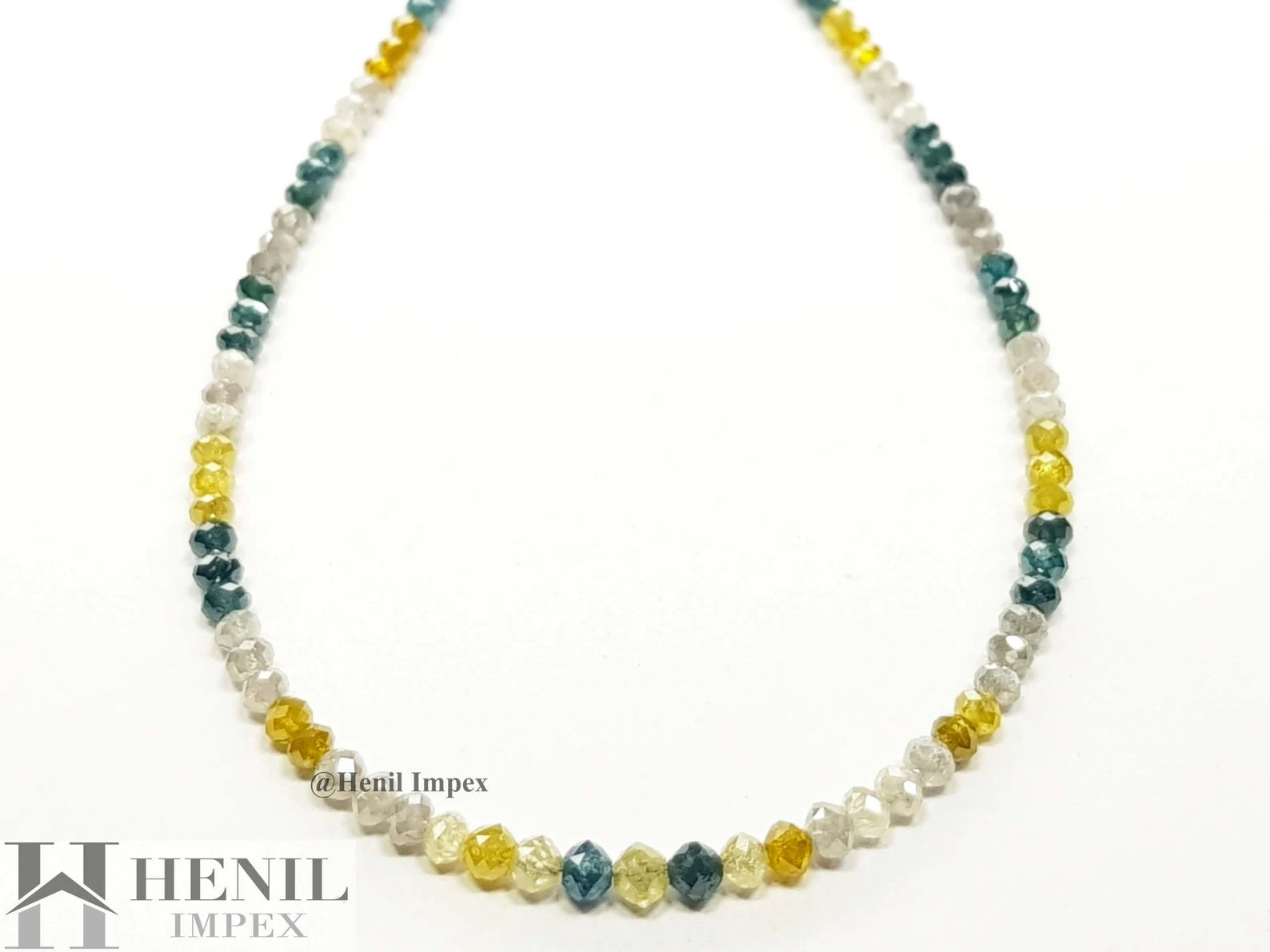 Sparkling Natural Loose Diamond 15.08 Ct Fancy Multi Color Round Diamond Beads 16" Necklace Strand .Silver Clasp