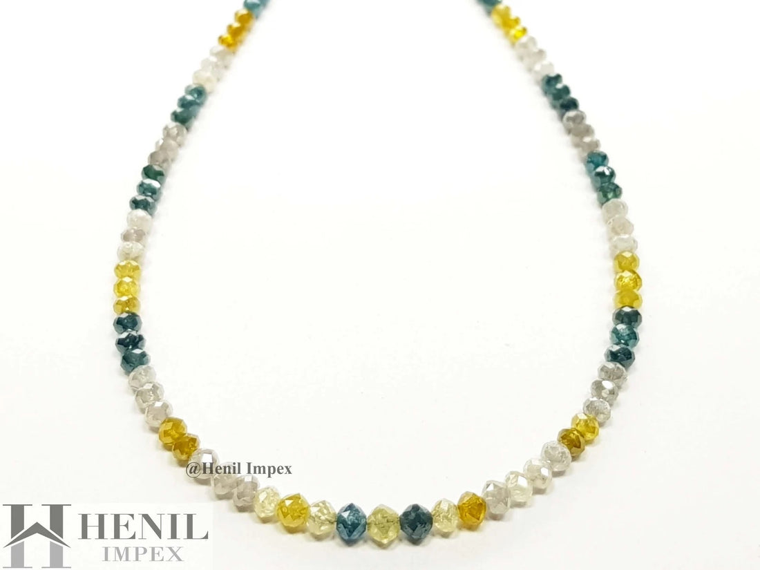 Sparkling Natural Loose Diamond 15.08 Ct Fancy Multi Color Round Diamond Beads 16" Necklace Strand .Silver Clasp