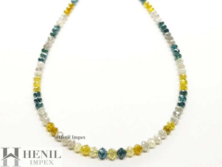 Sparkling Natural Loose Diamond 15.08 Ct Fancy Multi Color Round Diamond Beads 16" Necklace Strand .Silver Clasp