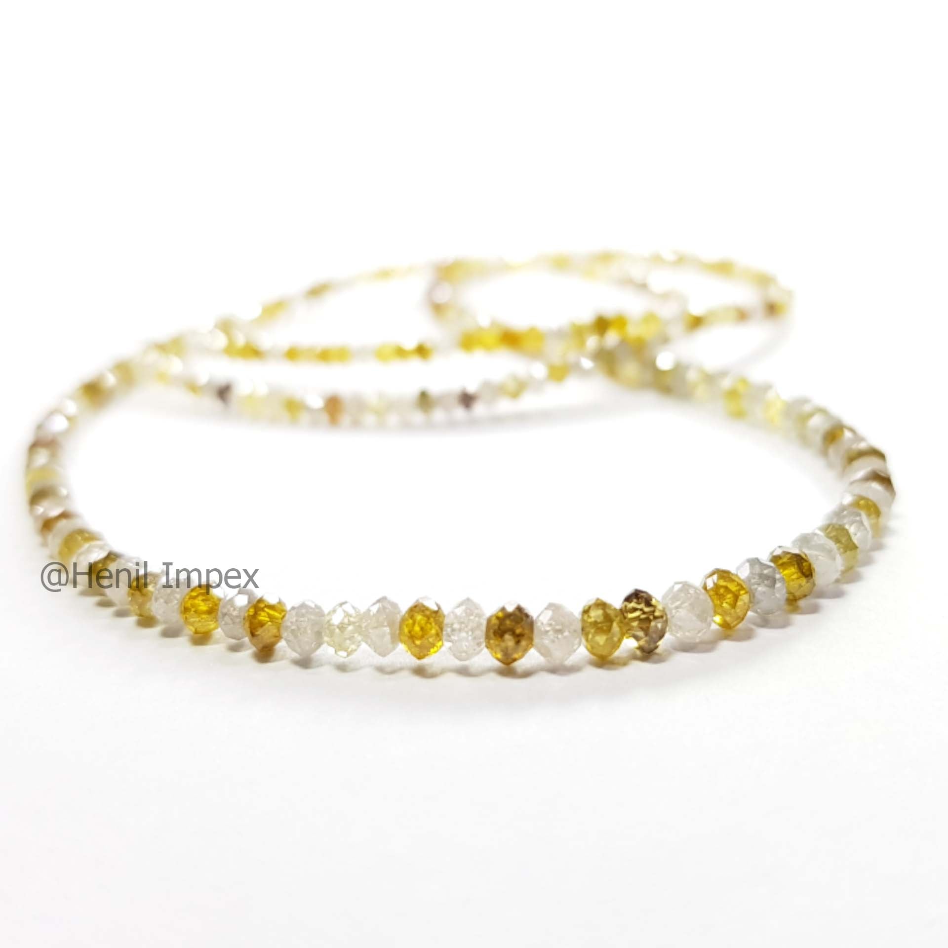 Natural White & Yellow Color Round Diamond Beads 16" Strand Necklace wt Gold Clasp 25.00 Carat