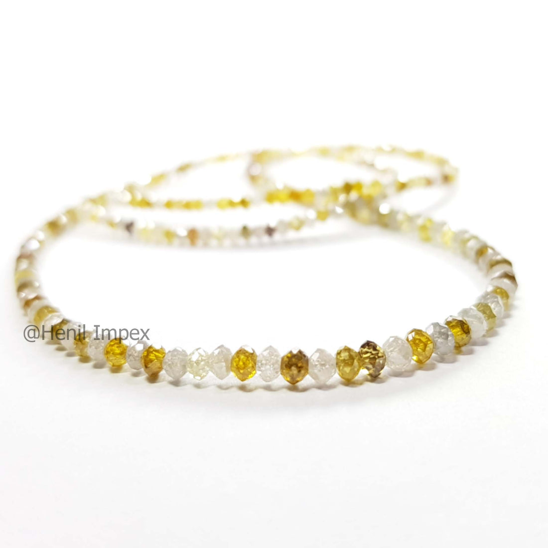 Natural White & Yellow Color Round Diamond Beads 16" Strand Necklace wt Gold Clasp 25.00 Carat