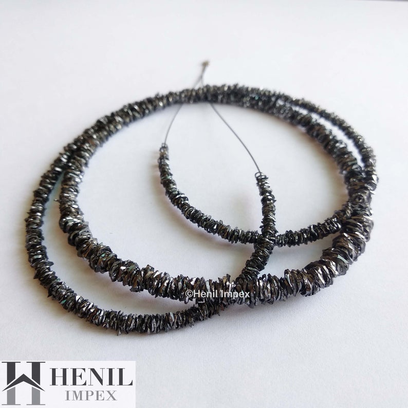 22.00 Ct Fancy Black Raw Diamond Rings, Beautiful Bangle Cut Loose Rough Diamond 16" Strand Necklace Chain