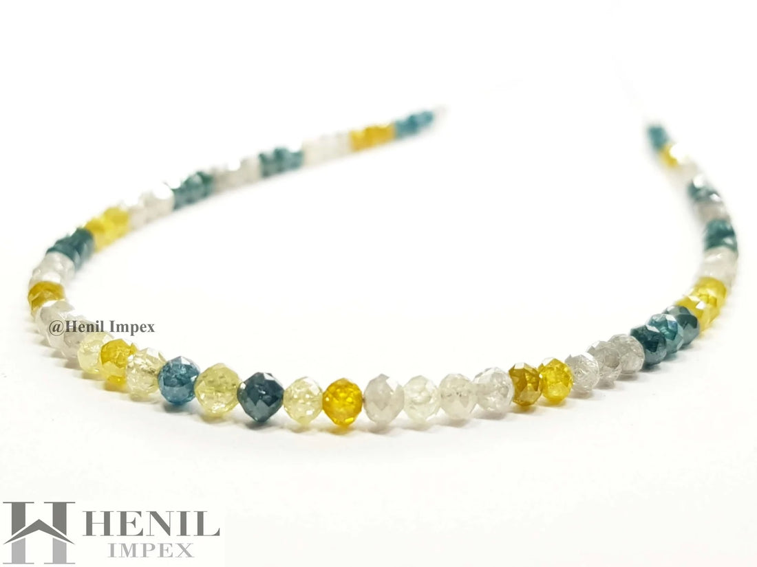 Sparkling Natural Loose Diamond 15.08 Ct Fancy Multi Color Round Diamond Beads 16" Necklace Strand .Silver Clasp