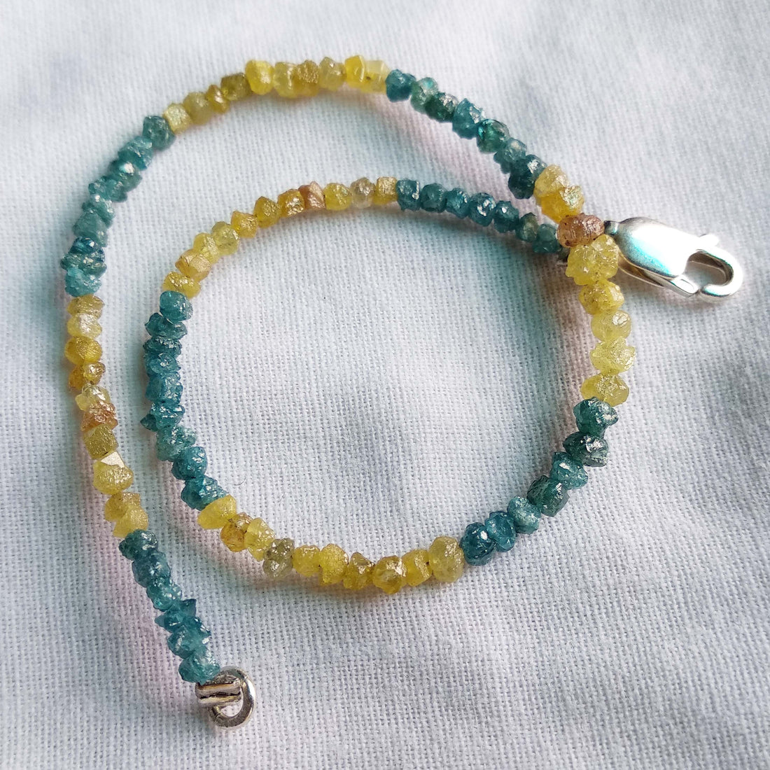 8.00 Ct Natural Blue & Yellow Color Loose Raw Uncut Diamond Beads 6.50" Bracelet wt 925 Silver Clasp