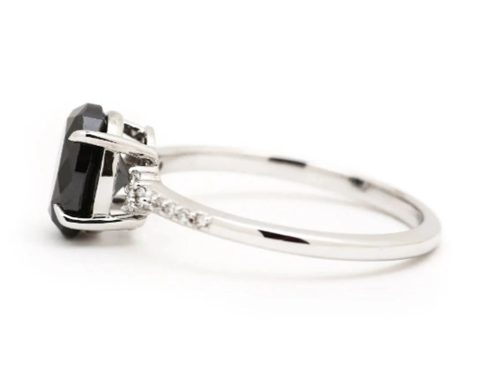 Black Diamond Ring, 14K Gold Engagement Ring, Natural Oval Diamond Ring, Gift for Her