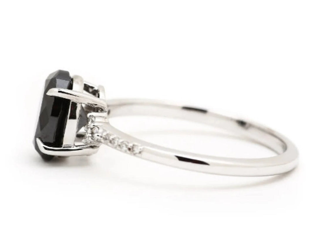Black Diamond Ring, 14K Gold Engagement Ring, Natural Oval Diamond Ring, Gift for Her