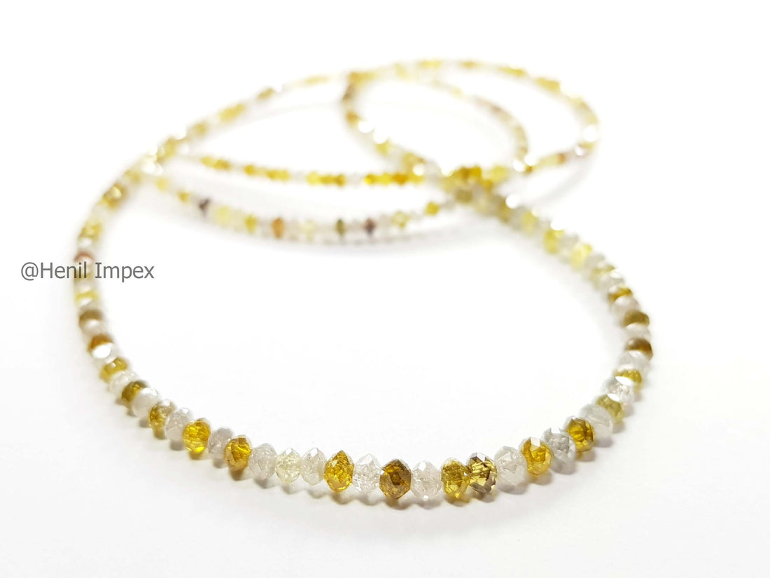 Natural White & Yellow Color Round Diamond Beads 16" Strand Necklace wt Gold Clasp 25.00 Carat