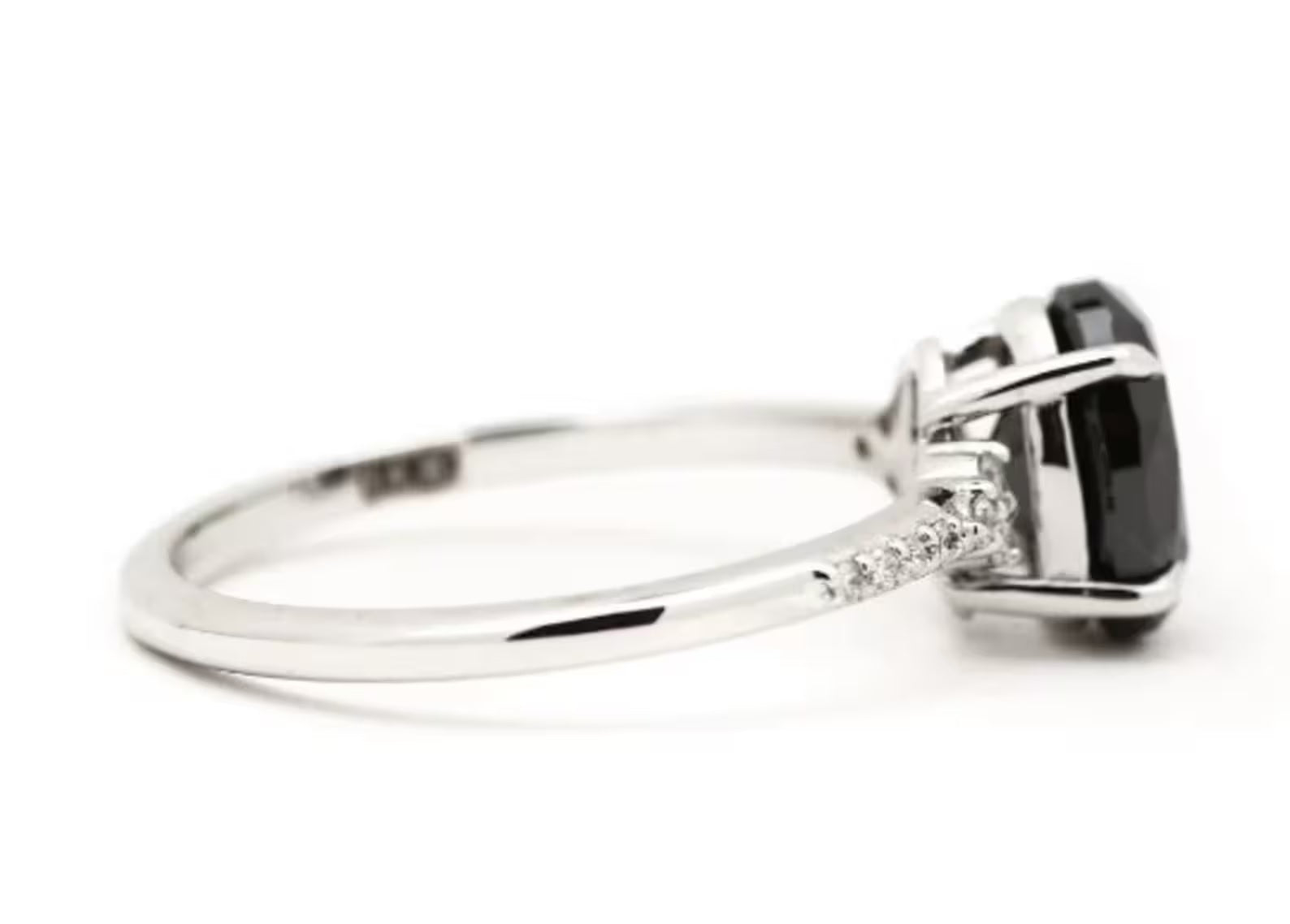 Black Diamond Ring, 14K Gold Engagement Ring, Natural Oval Diamond Ring, Gift for Her