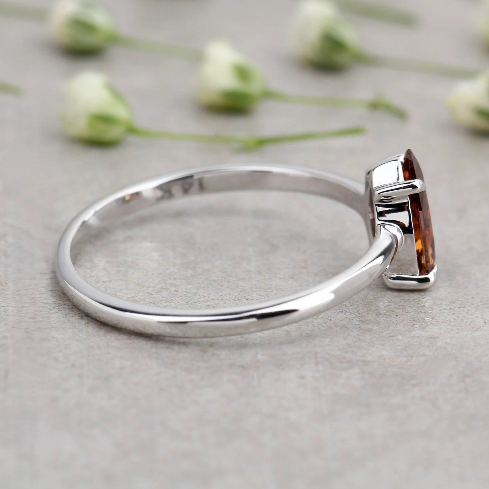 Brown Diamond Ring, 14K Gold Engagement Ring, Natural Pear Diamond Ring, Christmas Gift for Women