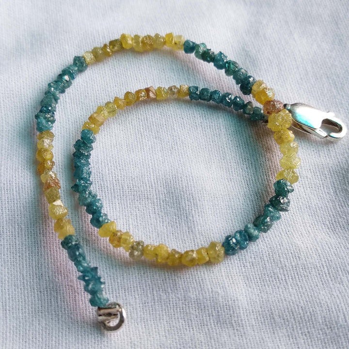 8.00 Ct Natural Blue & Yellow Color Loose Raw Uncut Diamond Beads 6.50" Bracelet wt 925 Silver Clasp