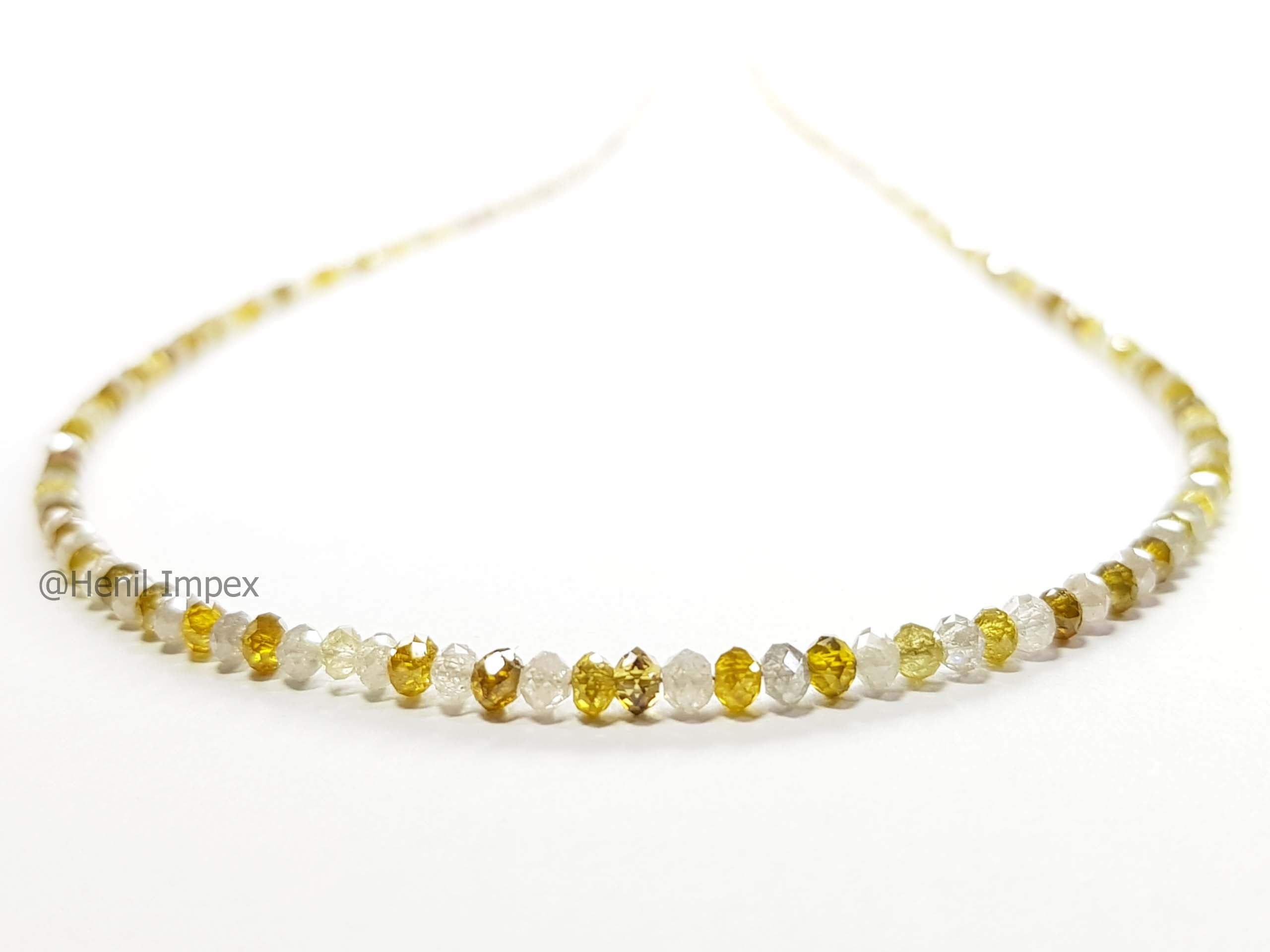 Natural White & Yellow Color Round Diamond Beads 16" Strand Necklace wt Gold Clasp 25.00 Carat