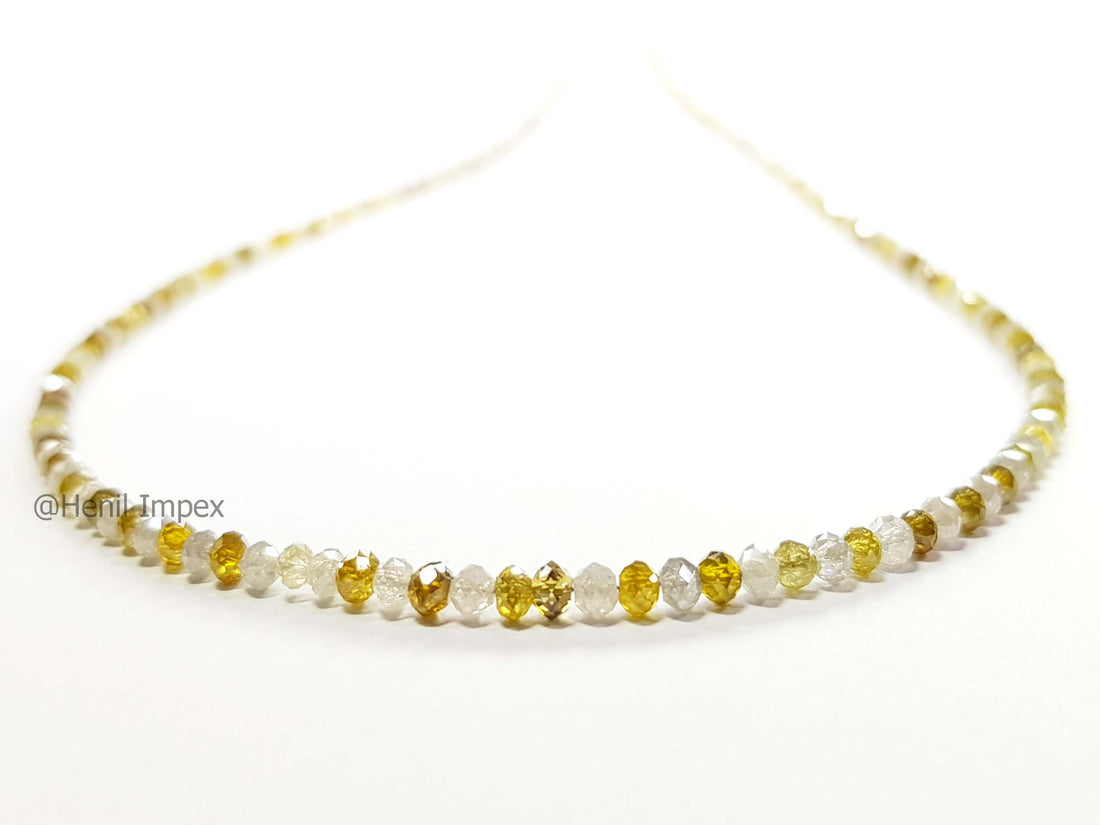 Natural White & Yellow Color Round Diamond Beads 16" Strand Necklace wt Gold Clasp 25.00 Carat