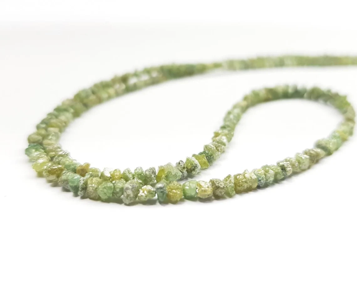 50.00 Ct Natural Green Rough Diamonds Beads 16" Strand Necklace .Silver Clasp, Conflict Free Raw Loose Diamond Beads Chain