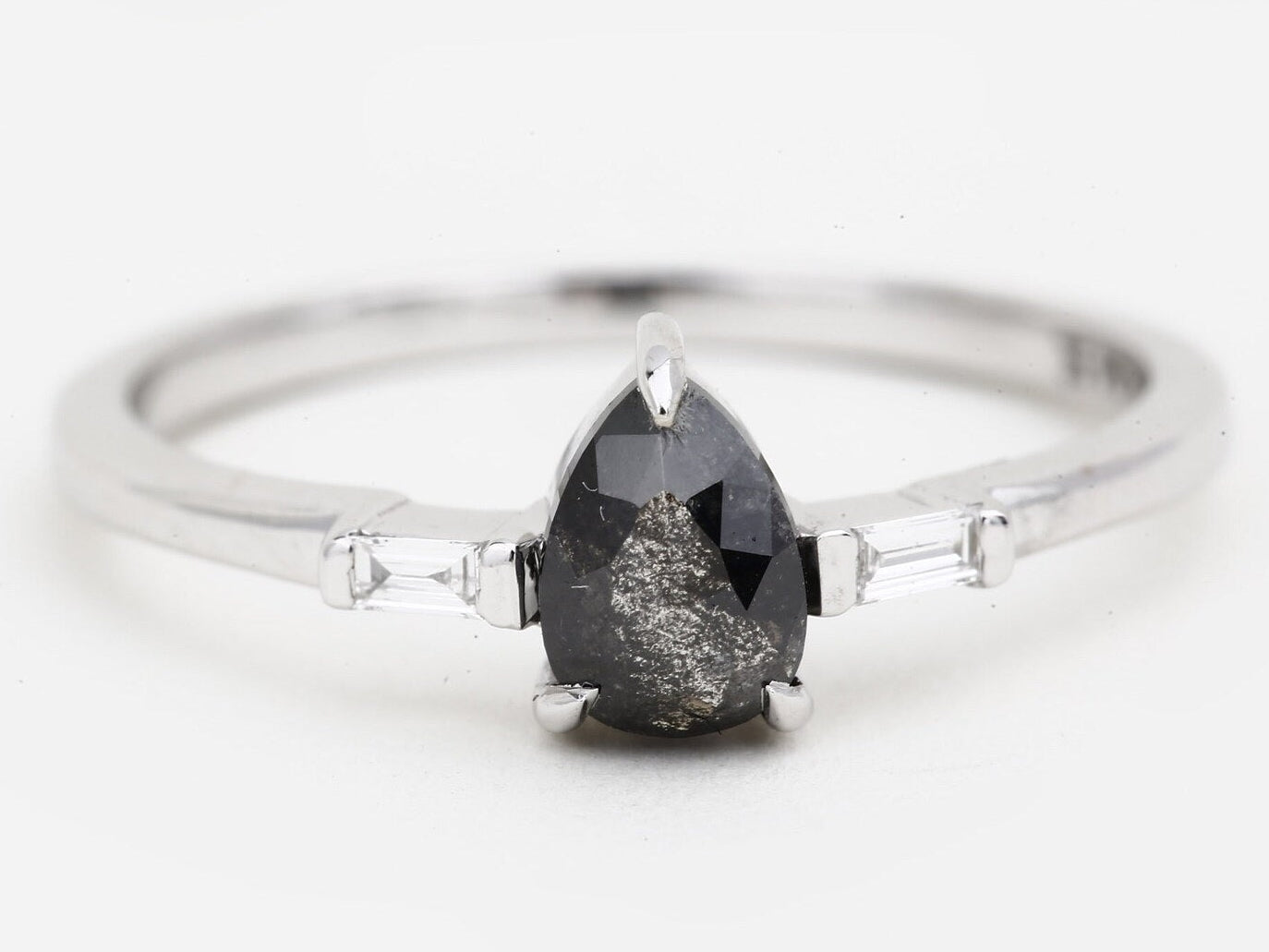 Salt and Pepper Diamond Ring, 14K Gold Engagement Ring, Natural Pear Gray Diamond Ring, Gift for Women