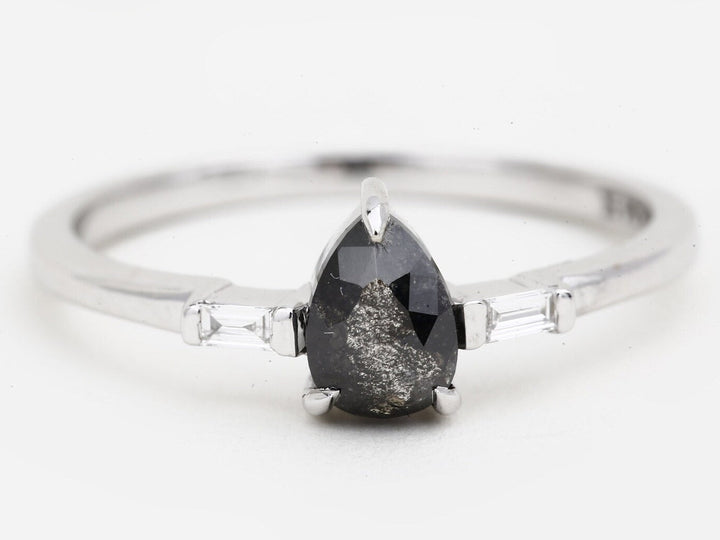 Salt and Pepper Diamond Ring, 14K Gold Engagement Ring, Natural Pear Gray Diamond Ring, Gift for Women