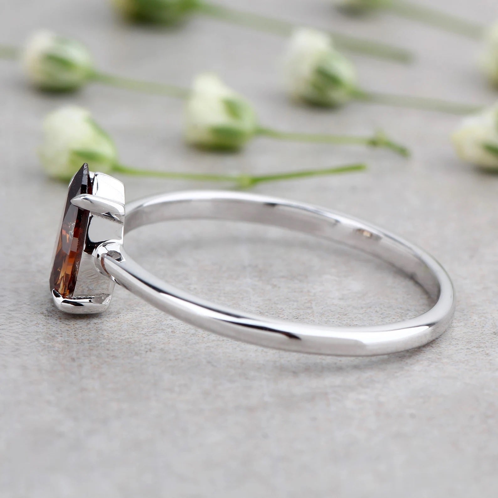 Brown Diamond Ring, 14K Gold Engagement Ring, Natural Pear Diamond Ring, Christmas Gift for Women