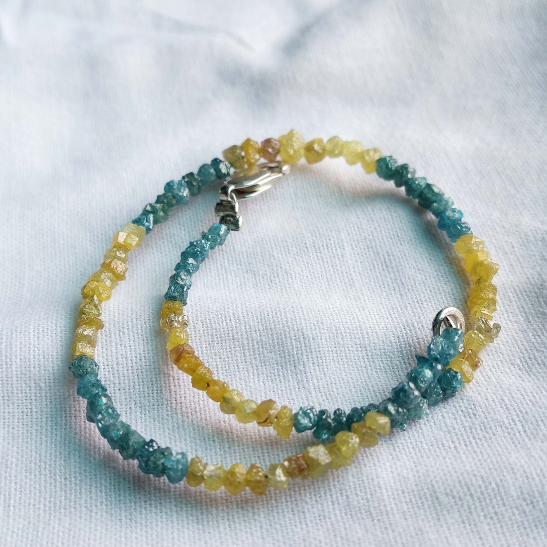 8.00 Ct Natural Blue & Yellow Color Loose Raw Uncut Diamond Beads 6.50" Bracelet wt 925 Silver Clasp