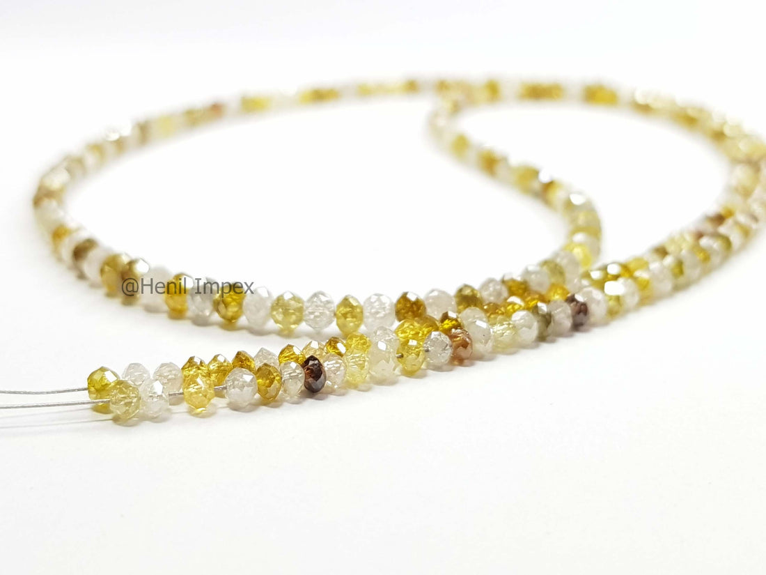 Natural White & Yellow Color Round Diamond Beads 16" Strand Necklace wt Gold Clasp 25.00 Carat
