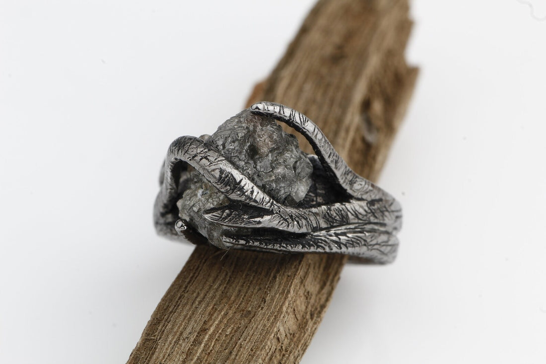 7.60 Ct Salt and Pepper Raw Diamond Ring, 14k Gold Engagement Ring, Natural Gray Rough Diamond Ring, Gift for Women