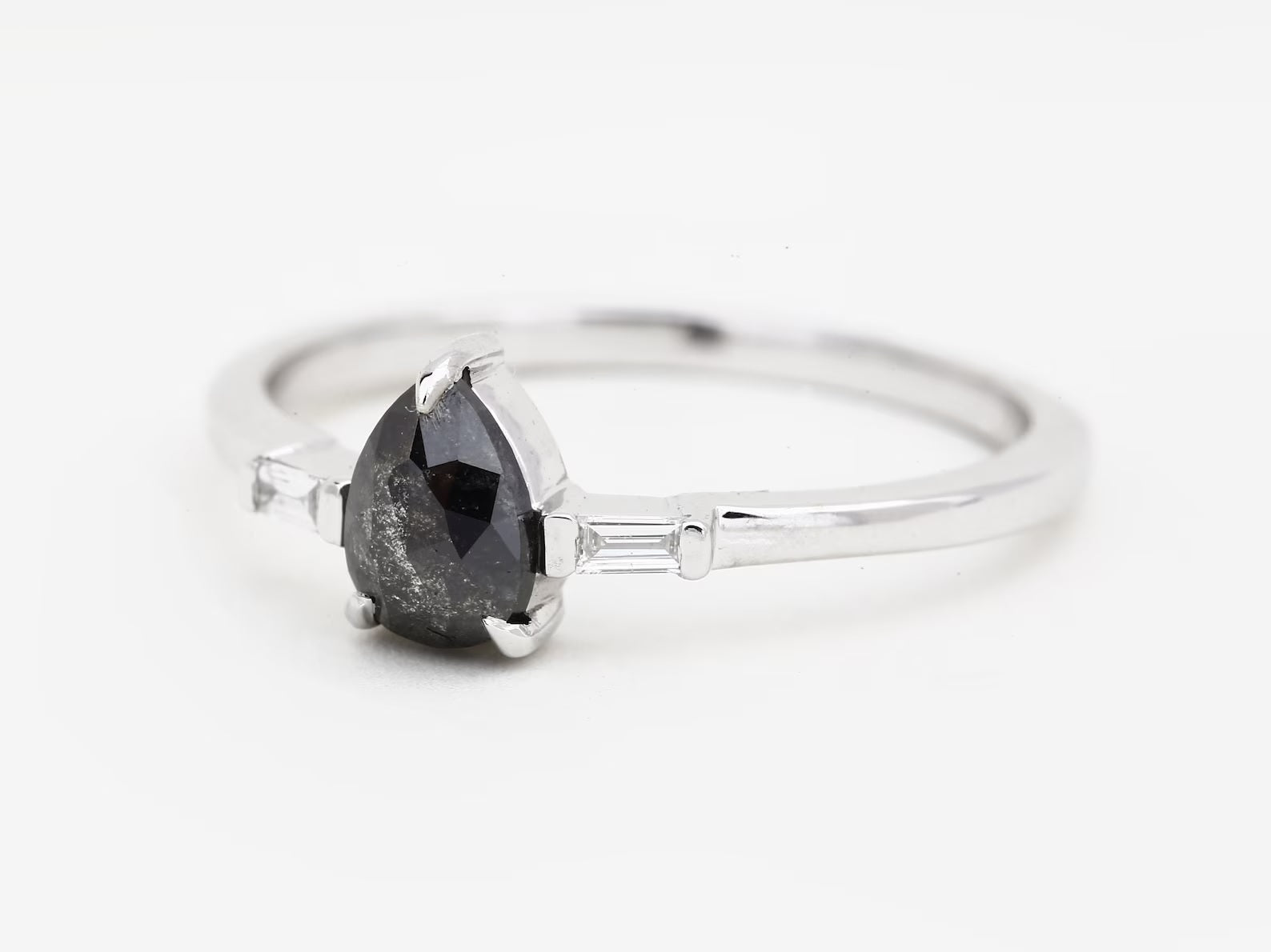 Salt and Pepper Diamond Ring, 14K Gold Engagement Ring, Natural Pear Gray Diamond Ring, Gift for Women