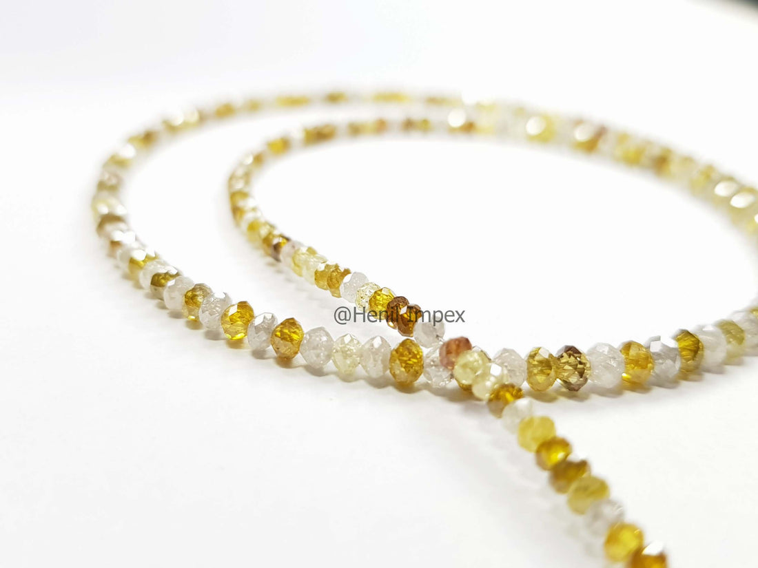 Natural White & Yellow Color Round Diamond Beads 16" Strand Necklace wt Gold Clasp 25.00 Carat