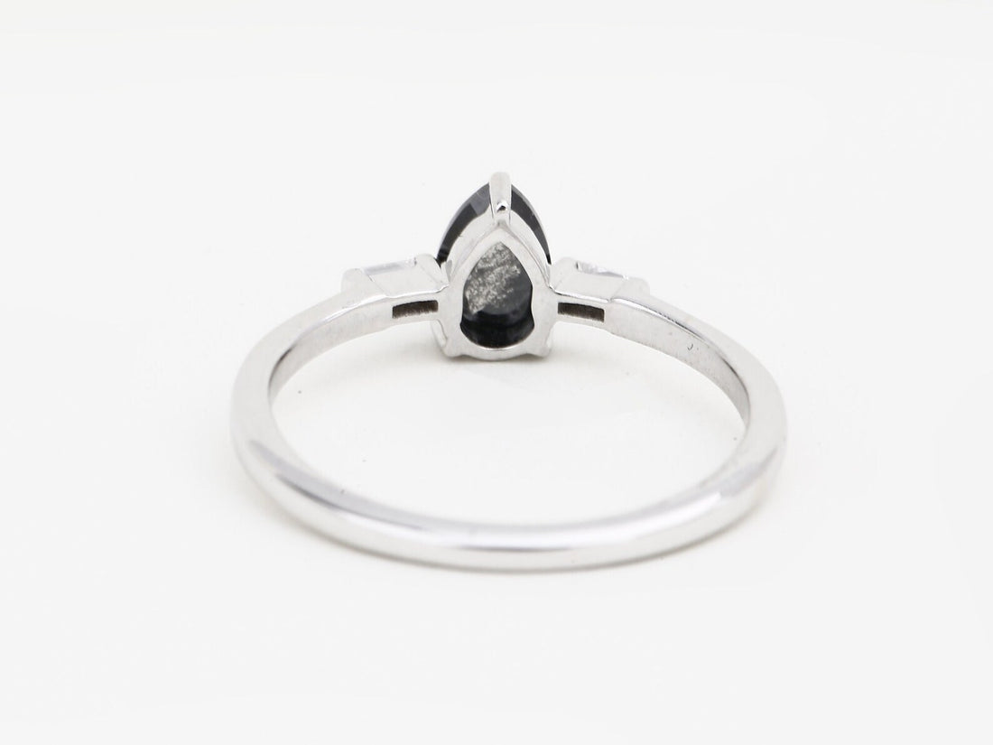 Salt and Pepper Diamond Ring, 14K Gold Engagement Ring, Natural Pear Gray Diamond Ring, Gift for Women