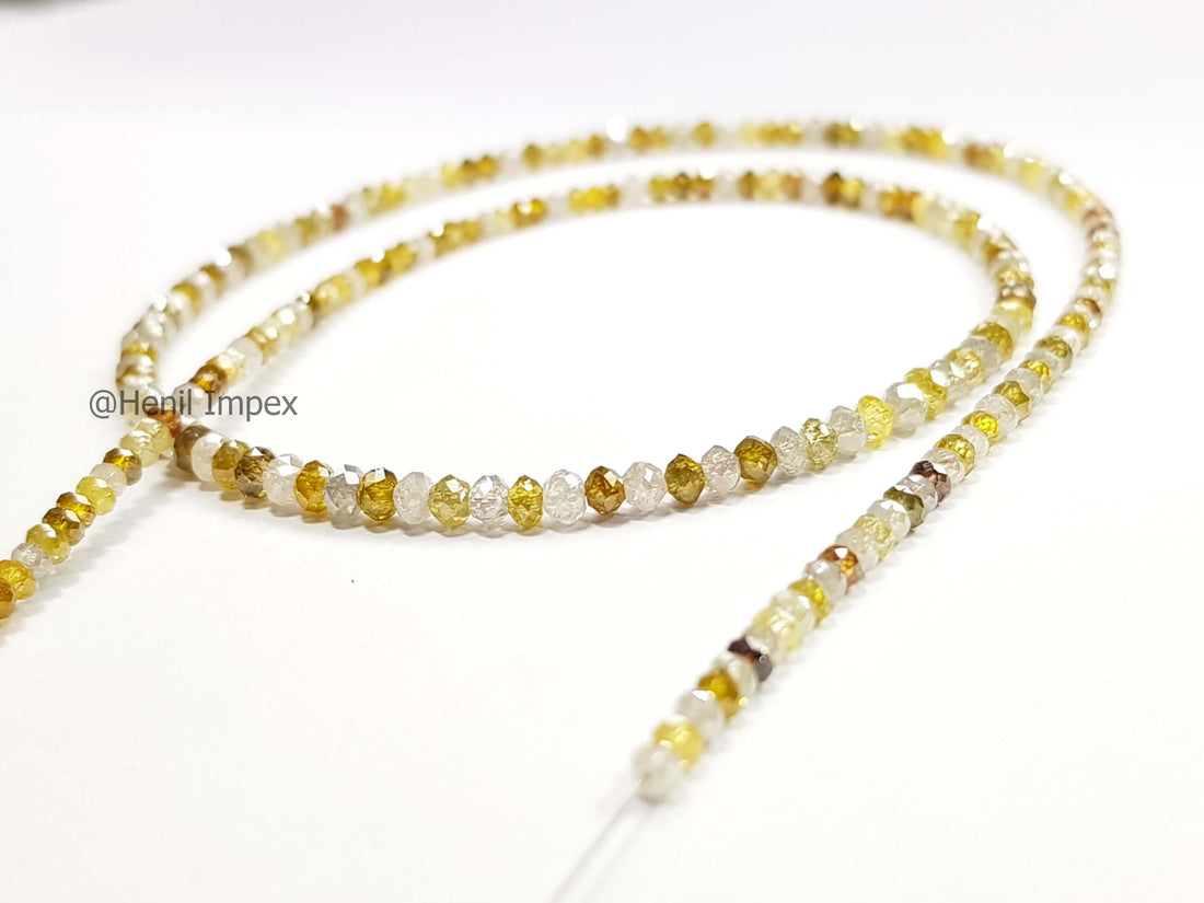 Natural White & Yellow Color Round Diamond Beads 16" Strand Necklace wt Gold Clasp 25.00 Carat