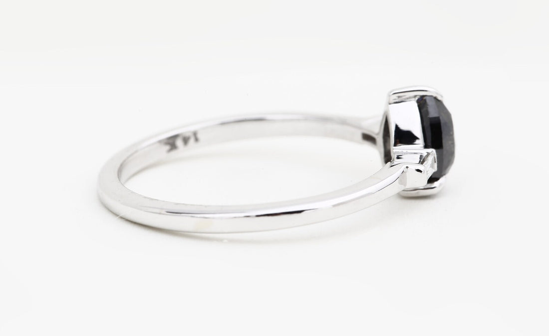 Salt and Pepper Diamond Ring, 14K Gold Engagement Ring, Natural Pear Gray Diamond Ring, Gift for Women