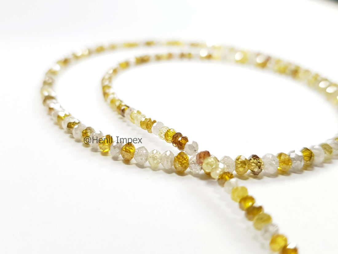 Natural White & Yellow Color Round Diamond Beads 16" Strand Necklace wt Gold Clasp 25.00 Carat