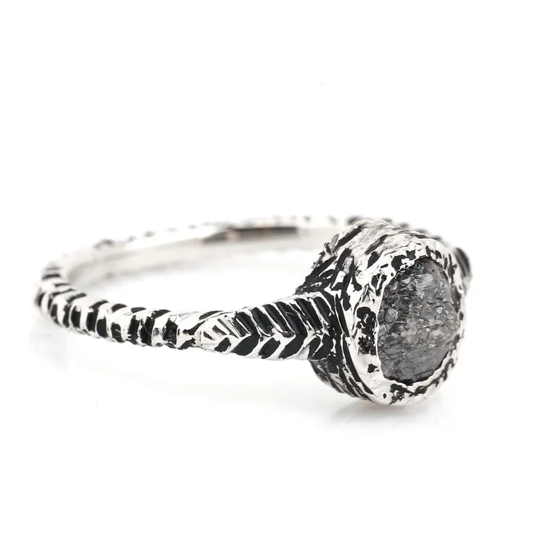 Raw Diamond Ring 14K Gold Engagement Ring, Natural Black Rough Diamond Ring, Handmade Gift for Her