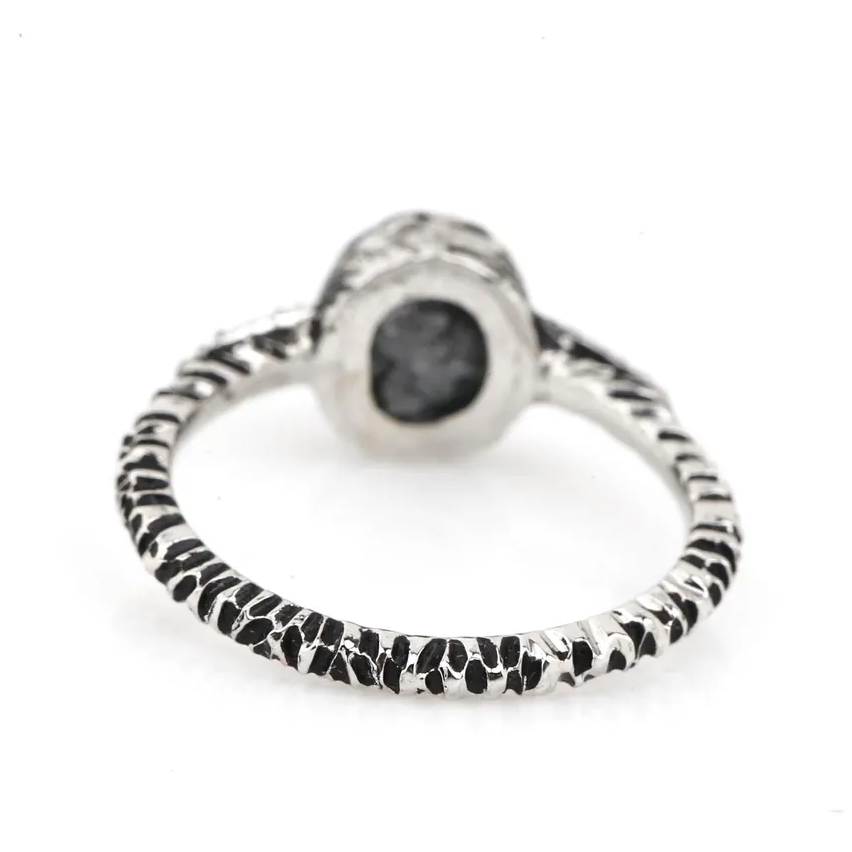 Raw Diamond Ring 14K Gold Engagement Ring, Natural Black Rough Diamond Ring, Handmade Gift for Her