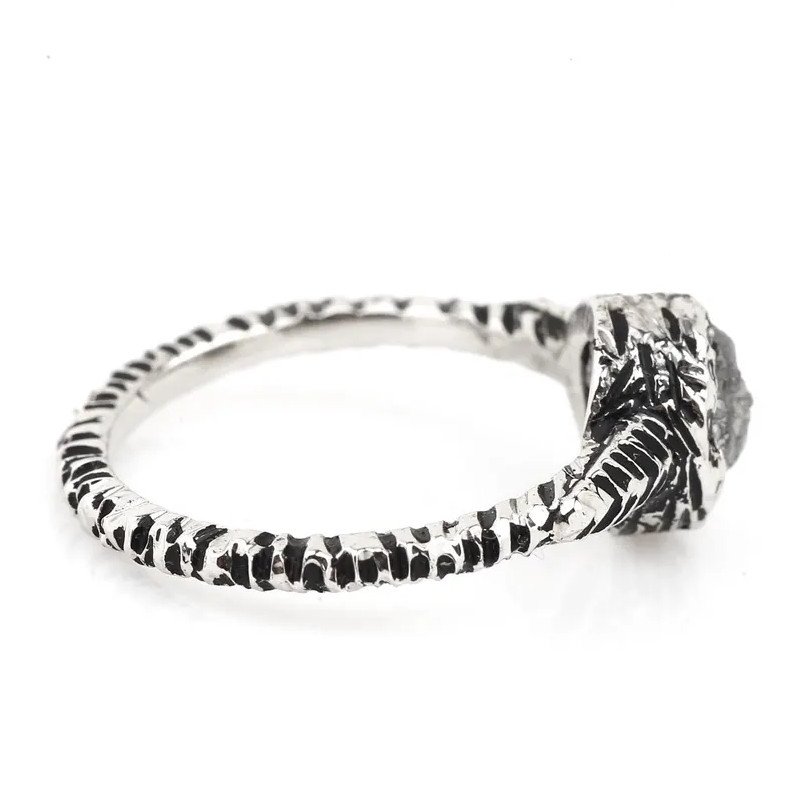 Raw Diamond Ring 14K Gold Engagement Ring, Natural Black Rough Diamond Ring, Handmade Gift for Her