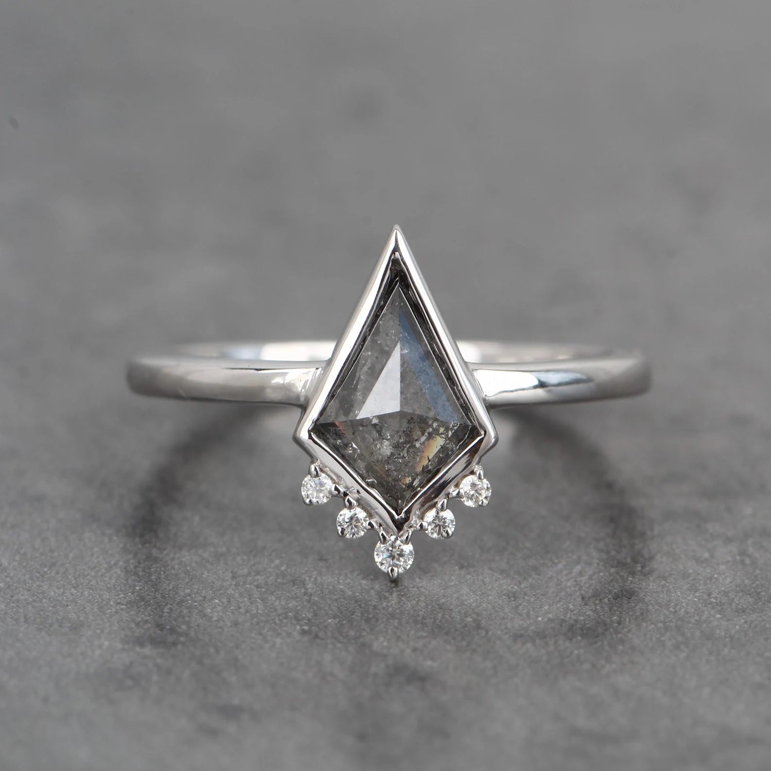 Salt and Pepper Diamond Ring, 14K White Gold Engagement Ring, Natural Kite Gray Diamond Ring, Gift for Her