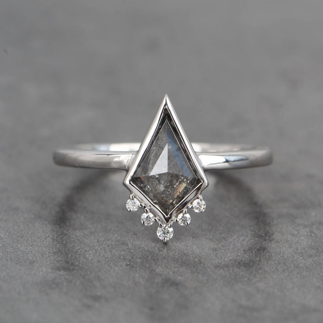 Salt and Pepper Diamond Ring, 14K White Gold Engagement Ring, Natural Kite Gray Diamond Ring, Gift for Her