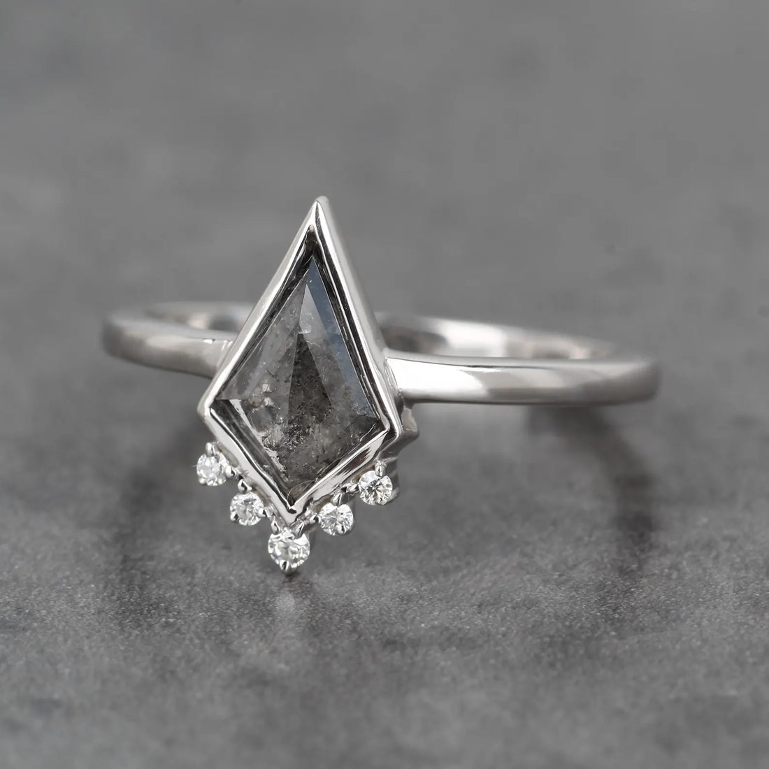 Salt and Pepper Diamond Ring, 14K White Gold Engagement Ring, Natural Kite Gray Diamond Ring, Gift for Her