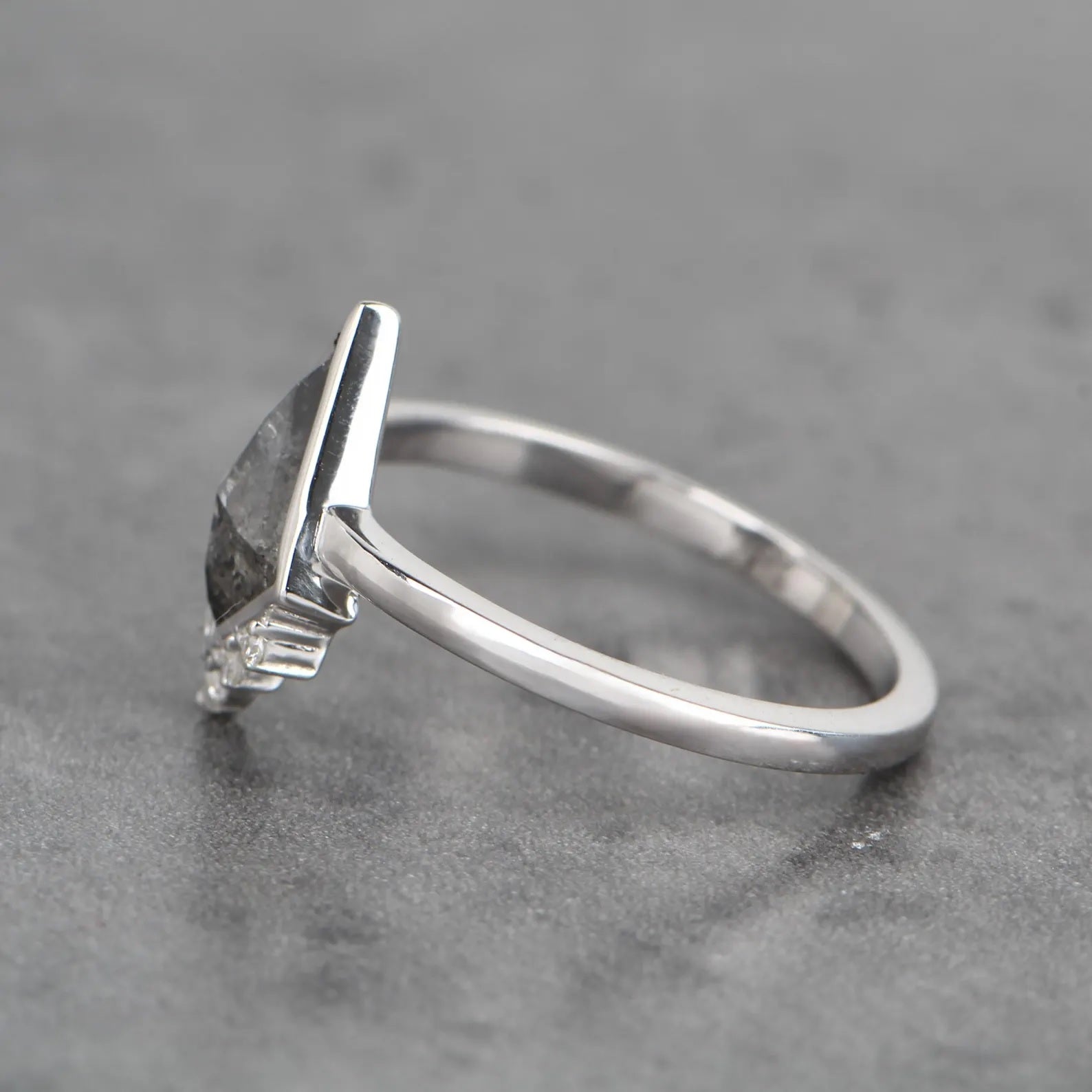 Salt and Pepper Diamond Ring, 14K White Gold Engagement Ring, Natural Kite Gray Diamond Ring, Gift for Her