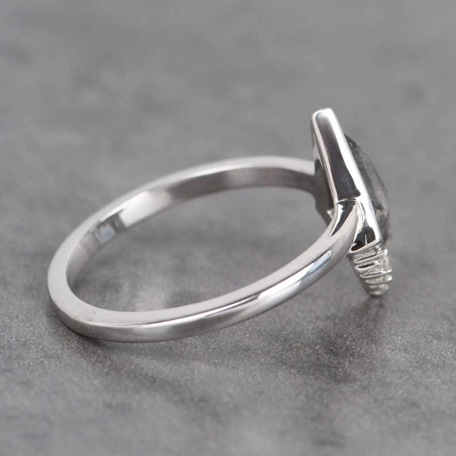 Salt and Pepper Diamond Ring, 14K White Gold Engagement Ring, Natural Kite Gray Diamond Ring, Gift for Her