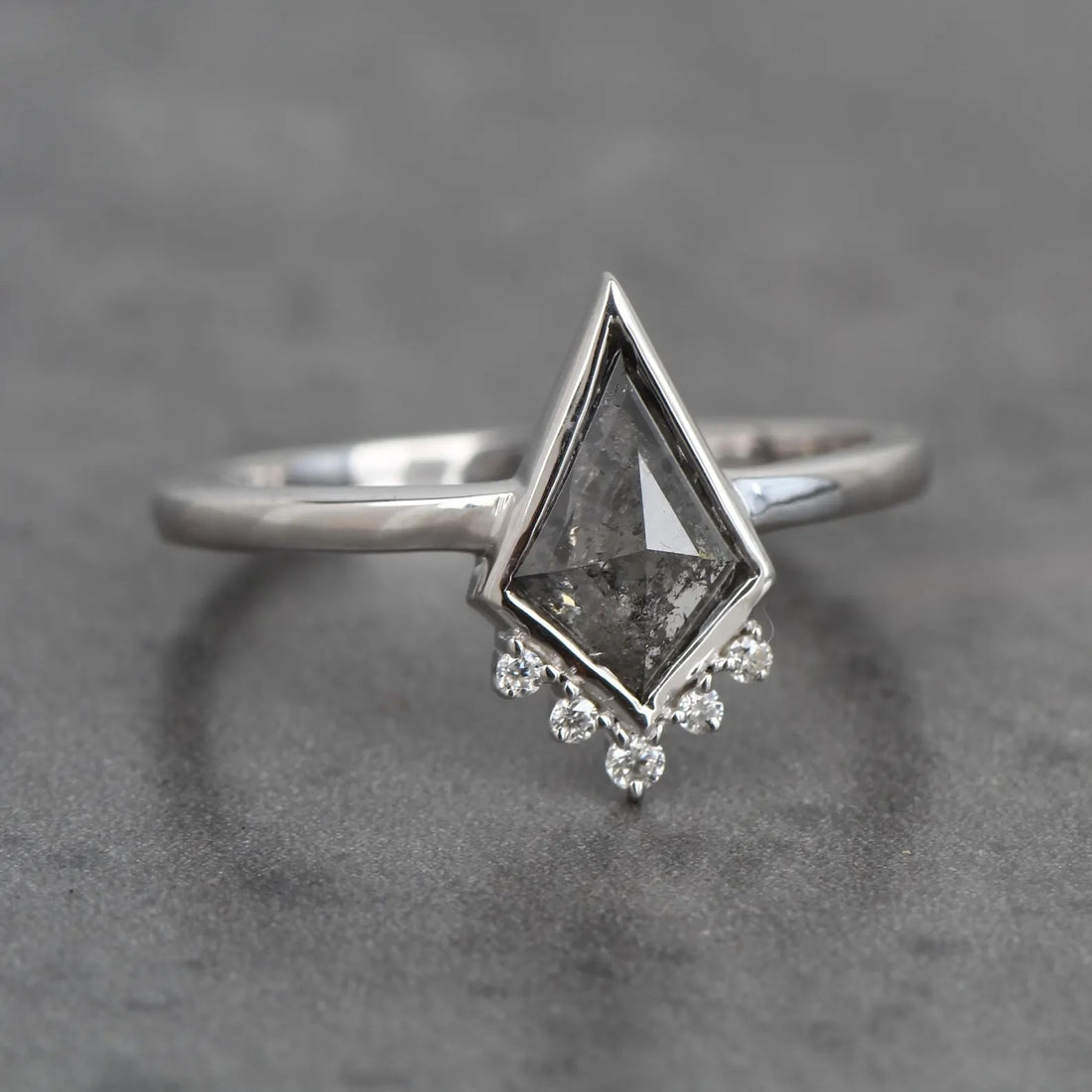 Salt and Pepper Diamond Ring, 14K White Gold Engagement Ring, Natural Kite Gray Diamond Ring, Gift for Her