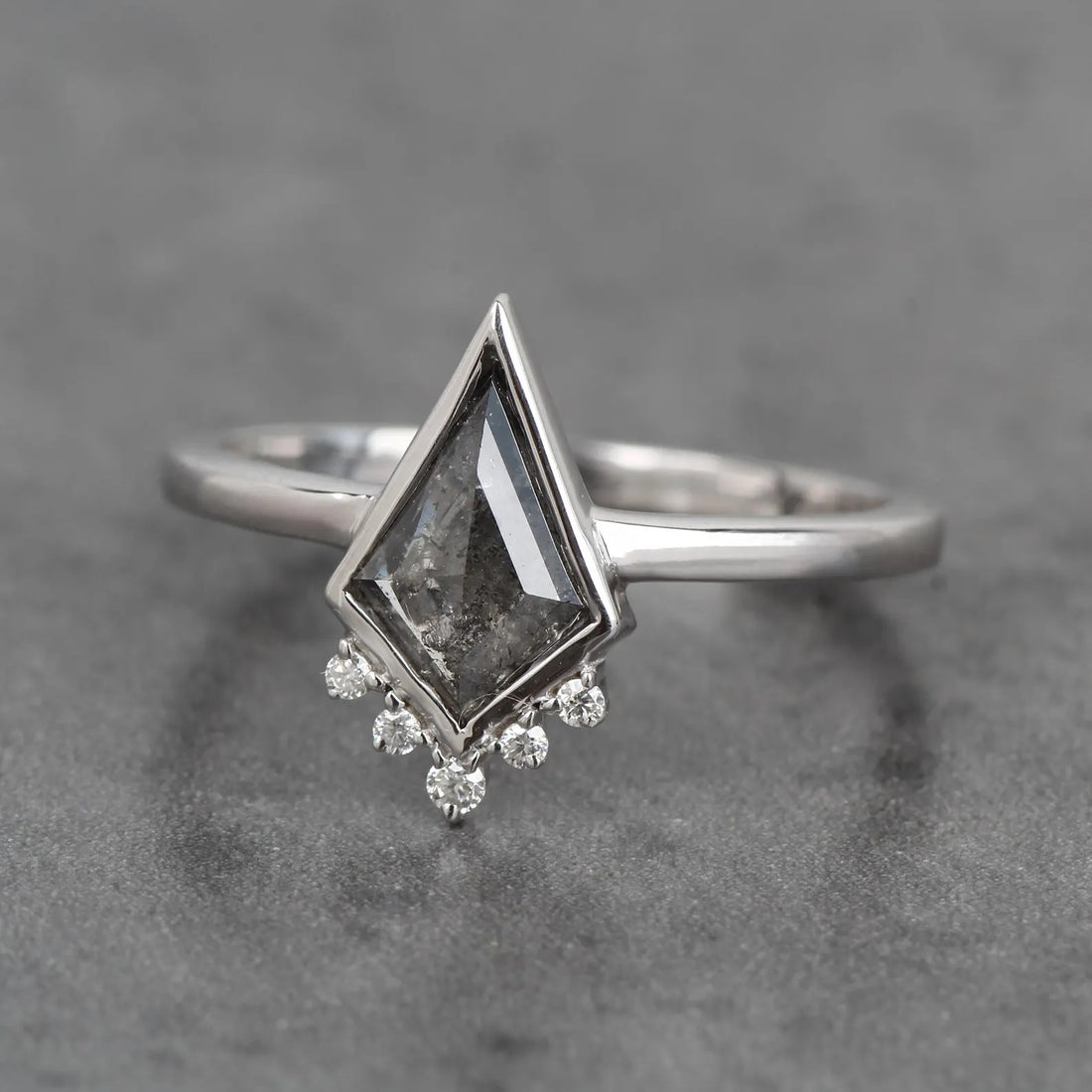 Salt and Pepper Diamond Ring, 14K White Gold Engagement Ring, Natural Kite Gray Diamond Ring, Gift for Her