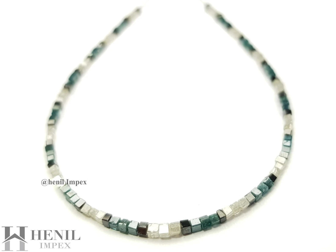 15.00 Ct Natural Multi Color Cube Polished Loose Diamond Beads 16" Strand Necklace wt Silver Clasp