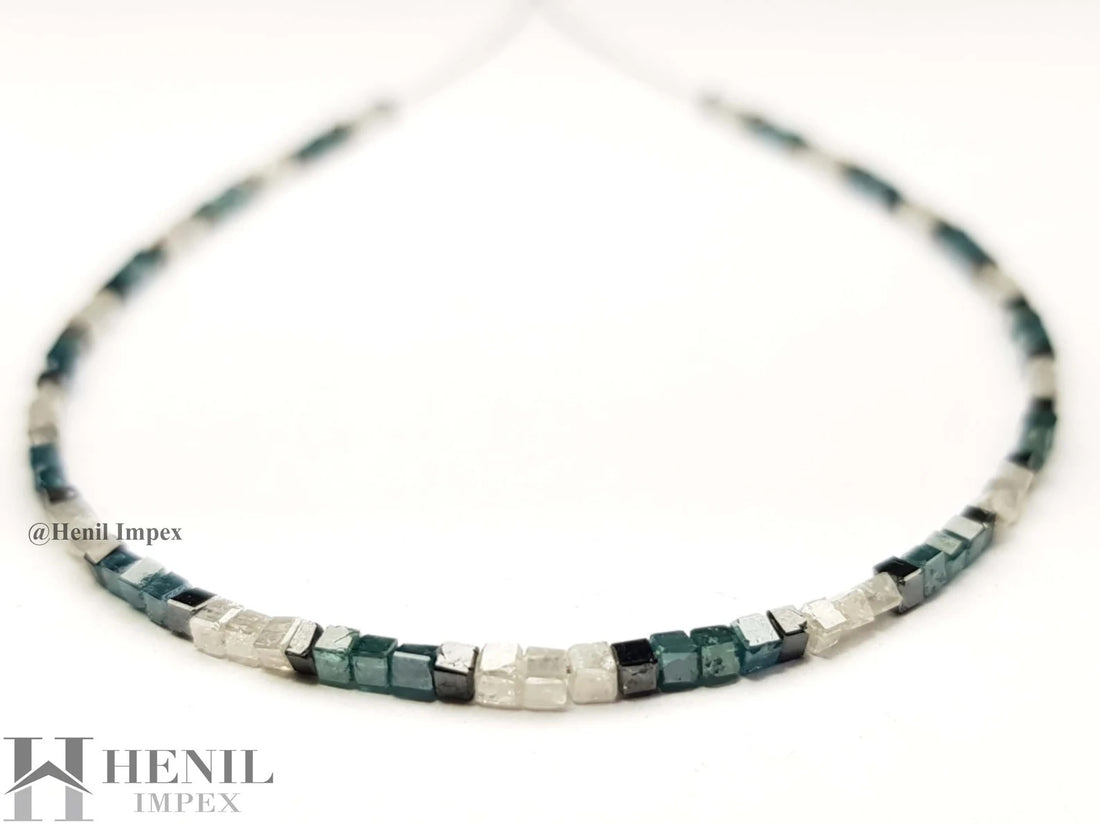15.00 Ct Natural Multi Color Cube Polished Loose Diamond Beads 16" Strand Necklace wt Silver Clasp