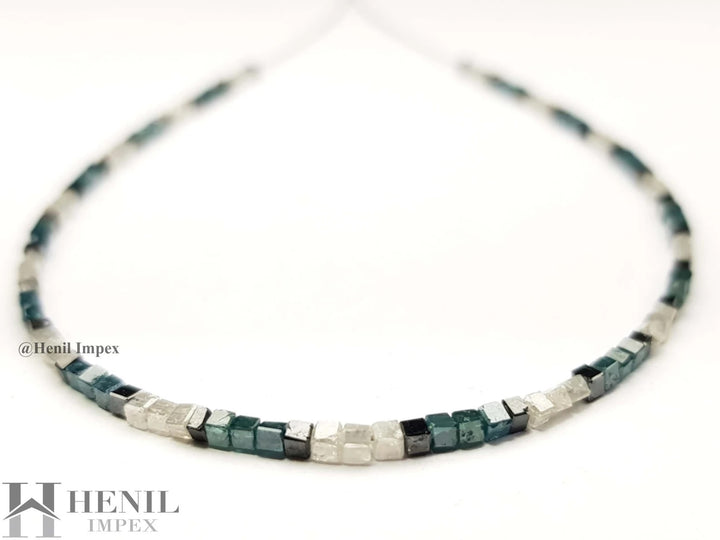 15.00 Ct Natural Multi Color Cube Polished Loose Diamond Beads 16" Strand Necklace wt Silver Clasp