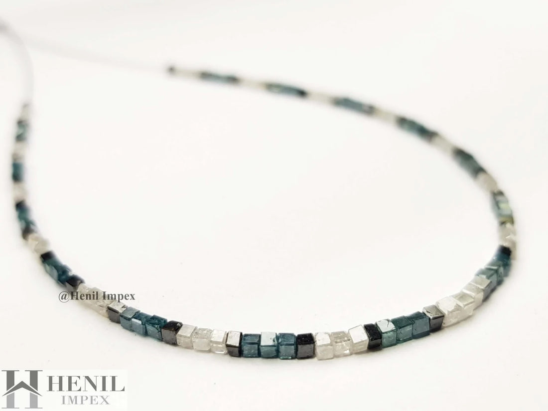 15.00 Ct Natural Multi Color Cube Polished Loose Diamond Beads 16" Strand Necklace wt Silver Clasp