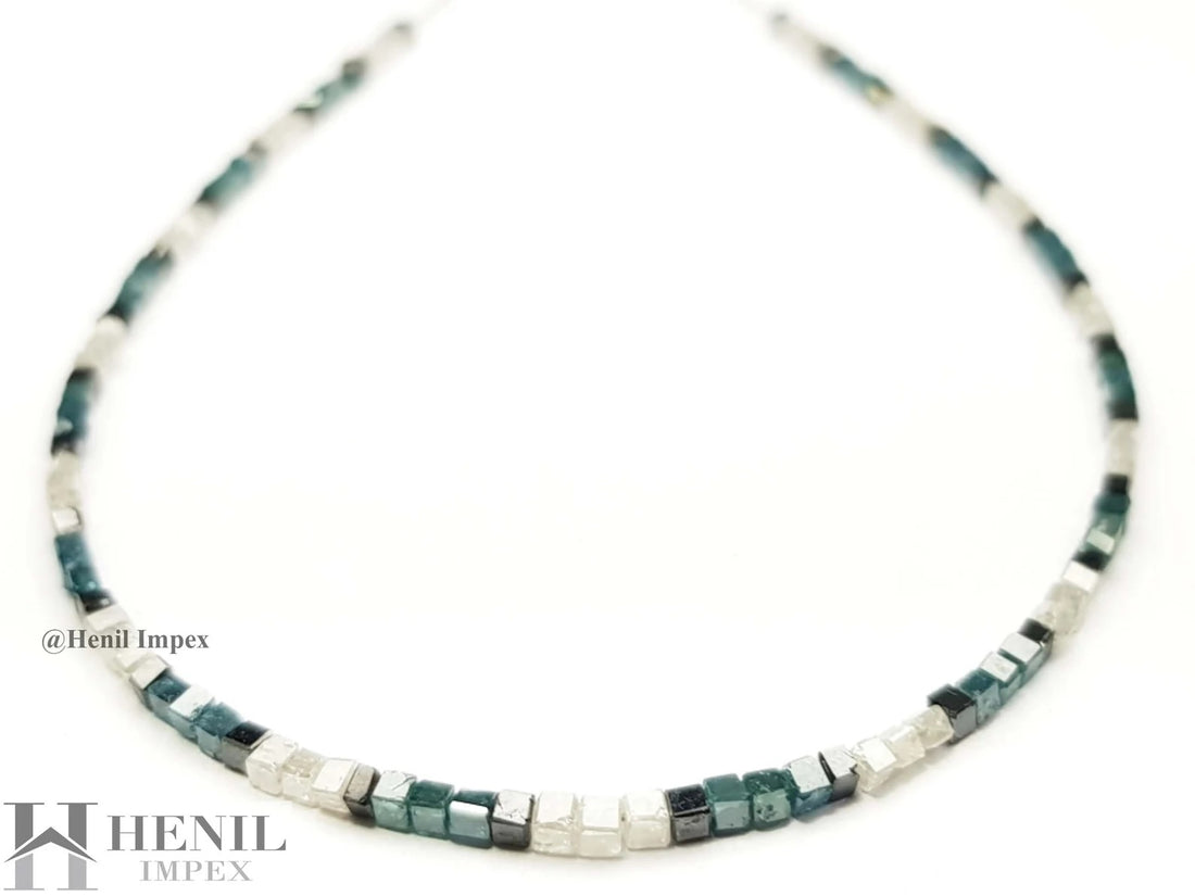 15.00 Ct Natural Multi Color Cube Polished Loose Diamond Beads 16" Strand Necklace wt Silver Clasp