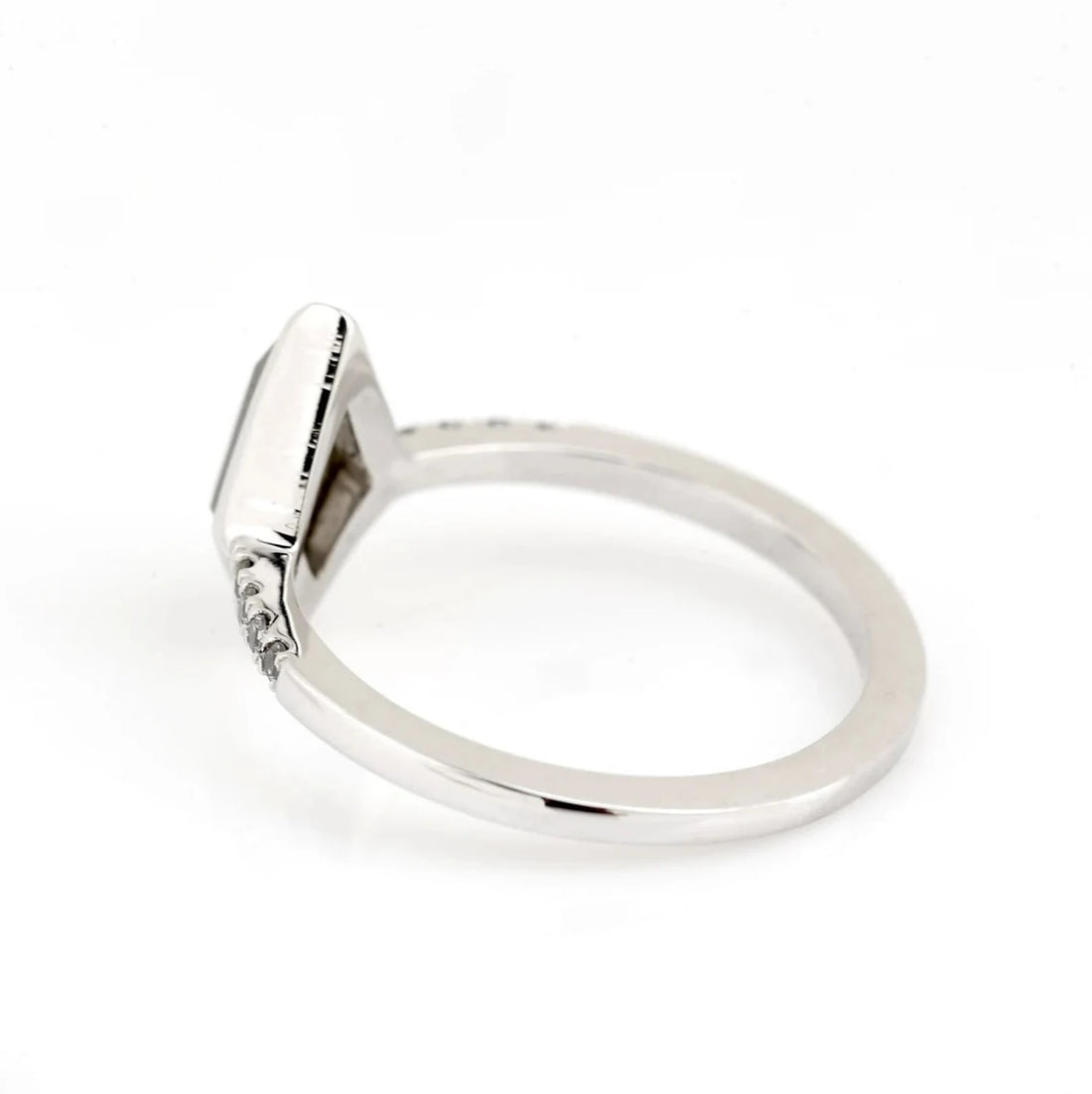 Salt and Pepper Diamond Ring, 14K White Gold Engagement Ring, Natural Kite Gray Diamond Bezel Ring, Gift for Her