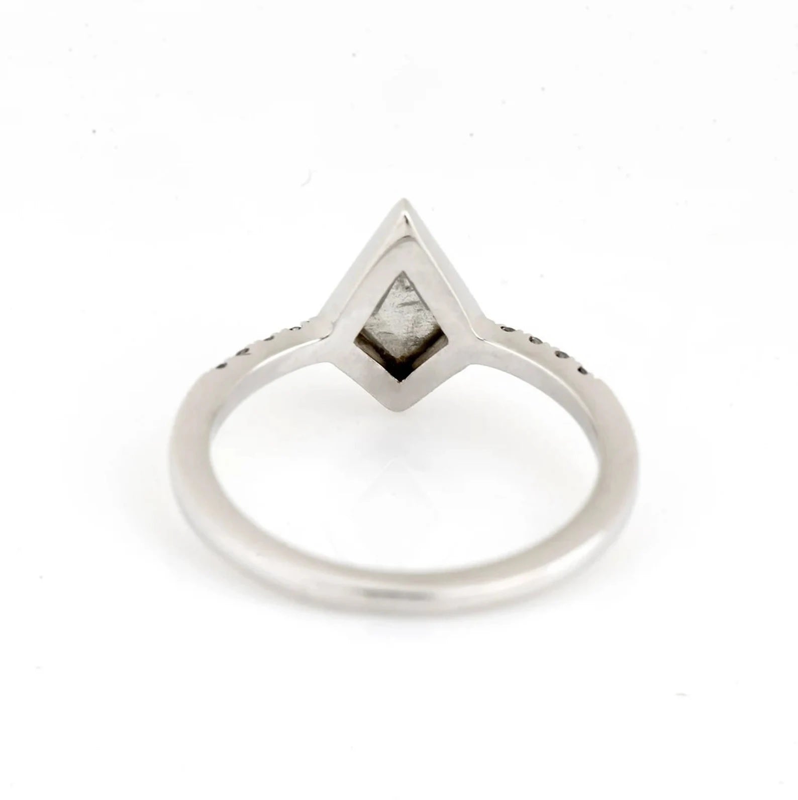 Salt and Pepper Diamond Ring, 14K White Gold Engagement Ring, Natural Kite Gray Diamond Bezel Ring, Gift for Her